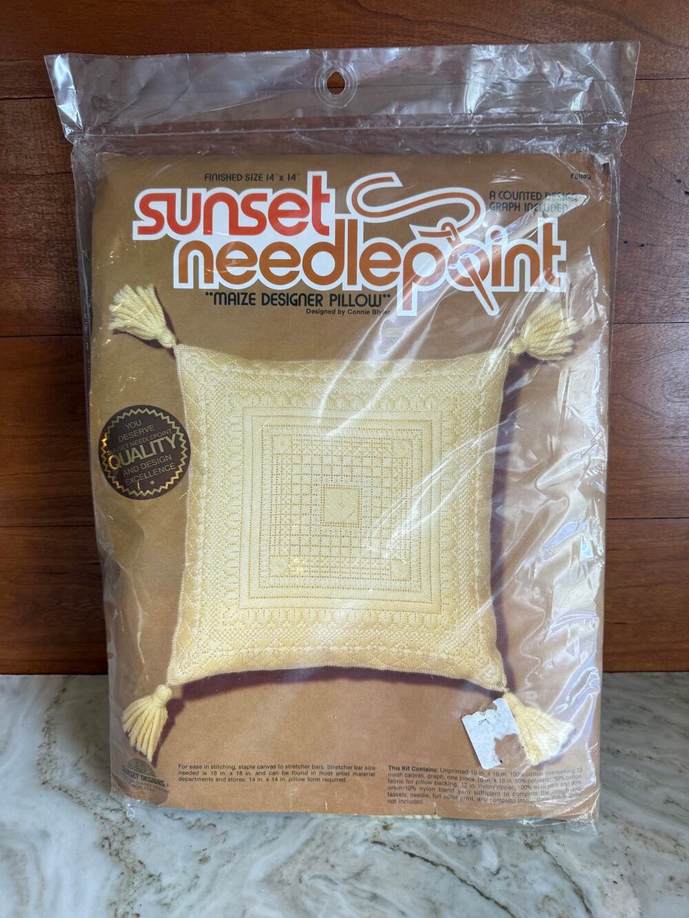 Vintage 70s Sunset Needlepoint Pillow Kit Cream "Maize Designer Pillow"